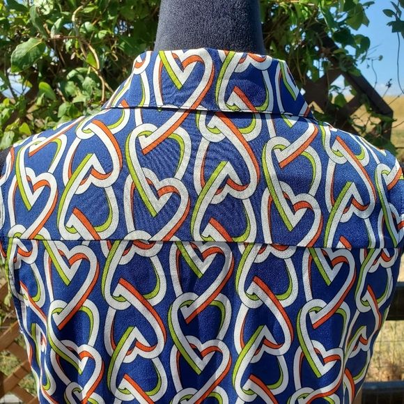 NWT CAbi Blue Amour Dress Heart Chain Print Button Front Size Small Women's - Picture 9 of 16
